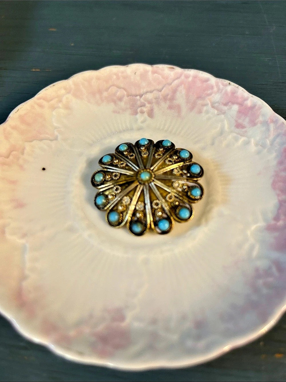 Silver Tone Blue Stone Floral Brooch/Necklace Pendant